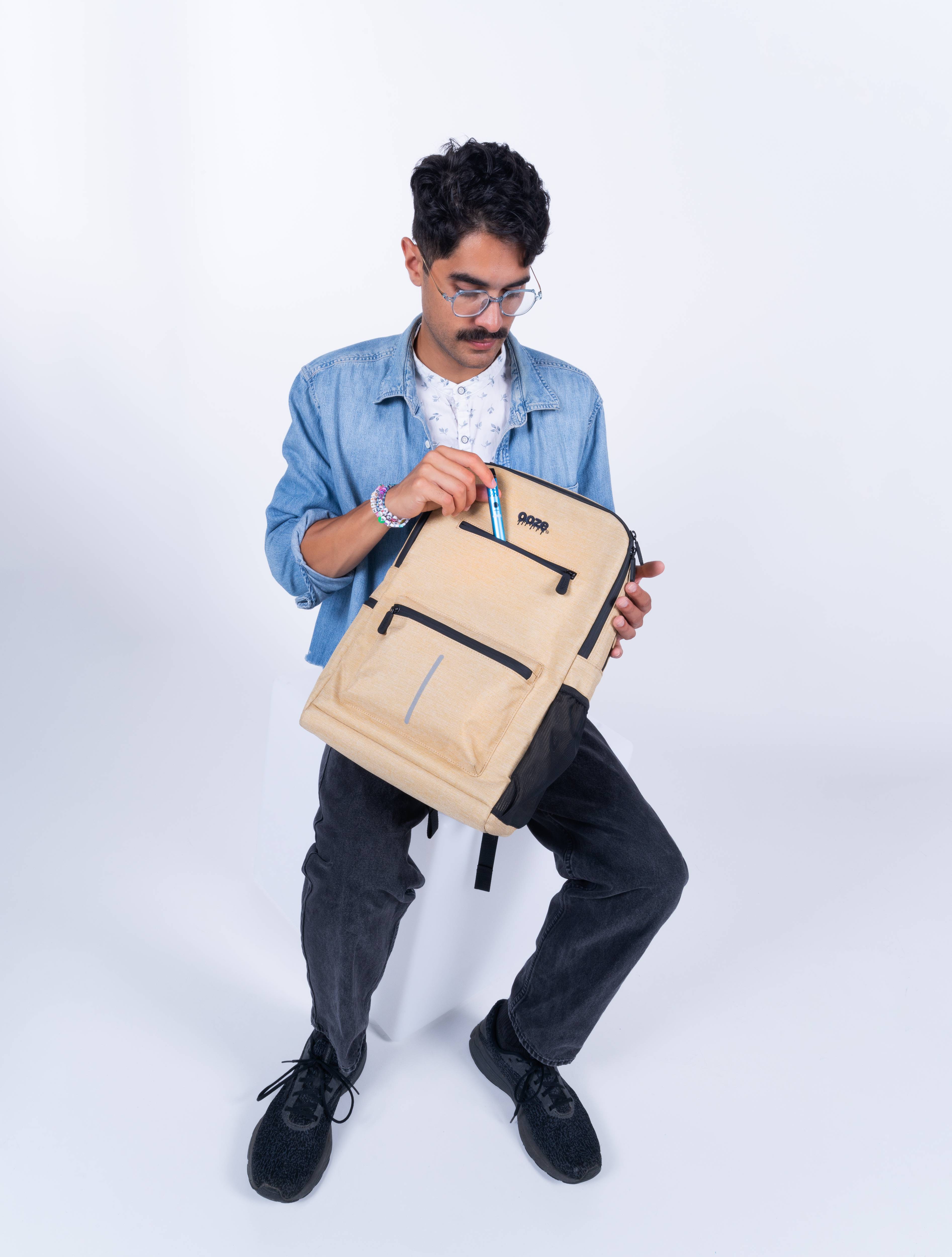 Beige Smell Proof Smoking Backpack with Lock | Ooze