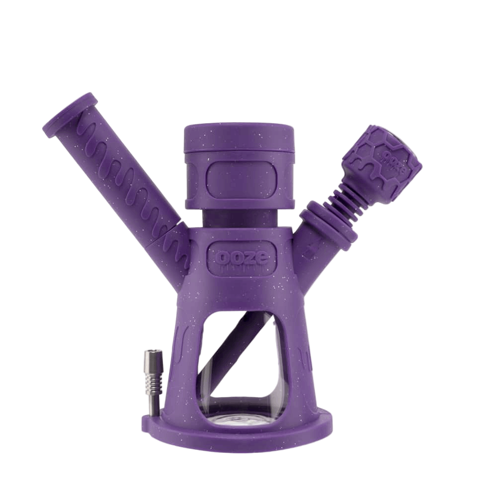 Purple silicone Hyborg bong with the bowl attachment inserted