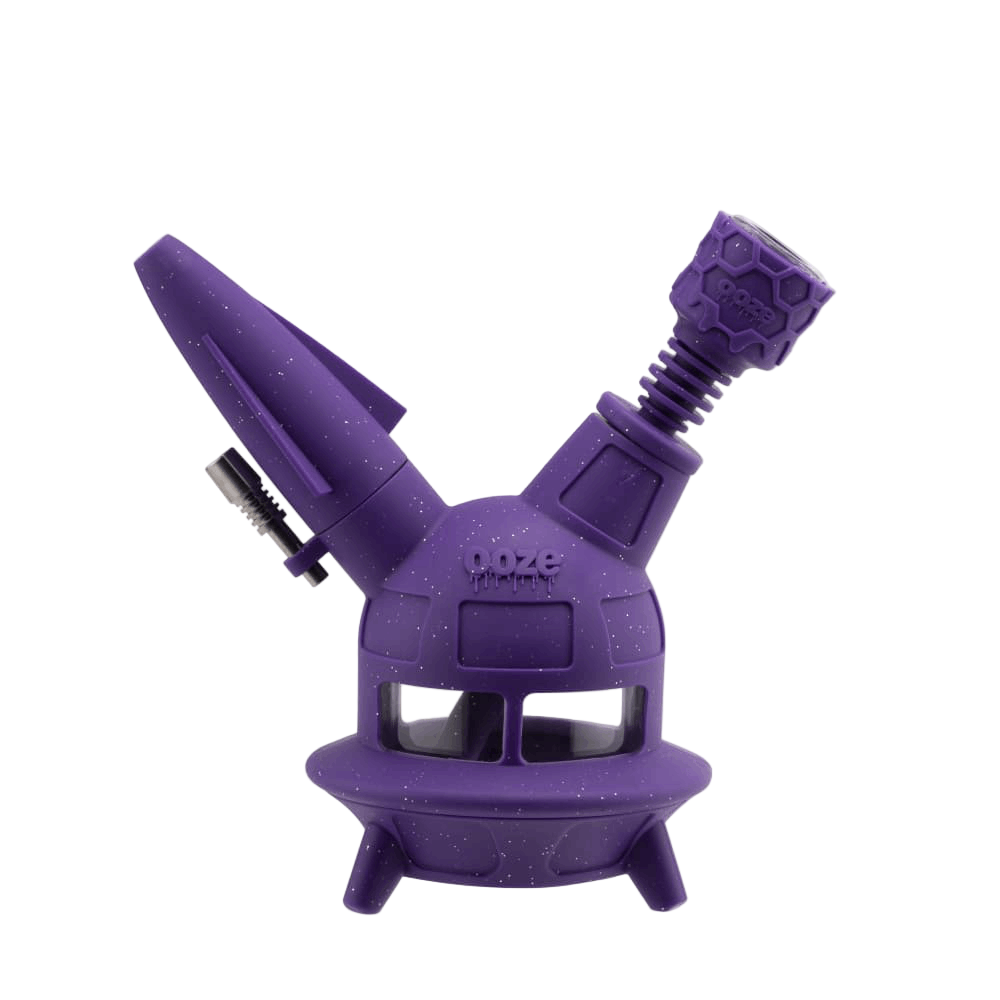 Purple silicone UFO bong with bowl attachment inserted