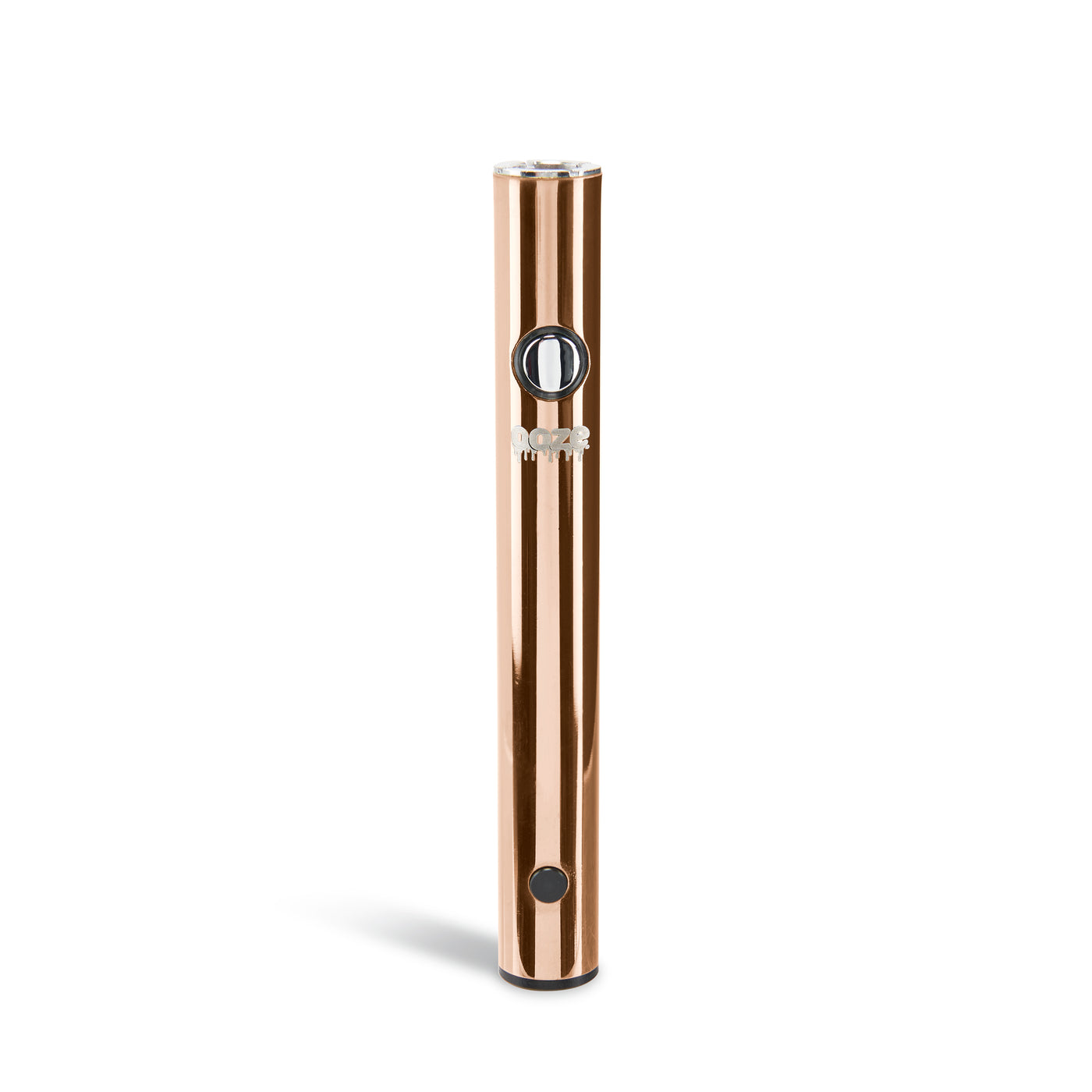 The rose gold Ooze Wink flashlight pen is standing straight upright