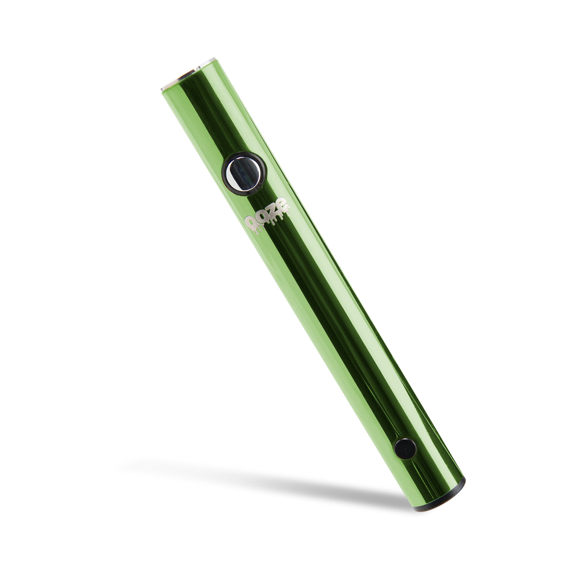 The green Ooze Wink LED vape battery is leaning at a 45 degree angle