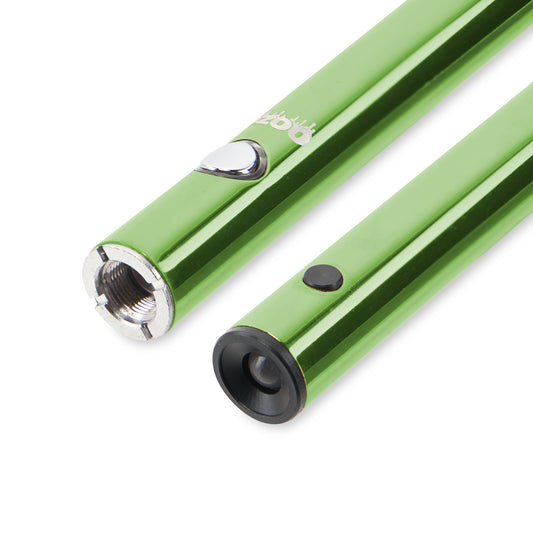 The 510 end and the LED end of the Ooze Wink flashlight pen are laying side by side