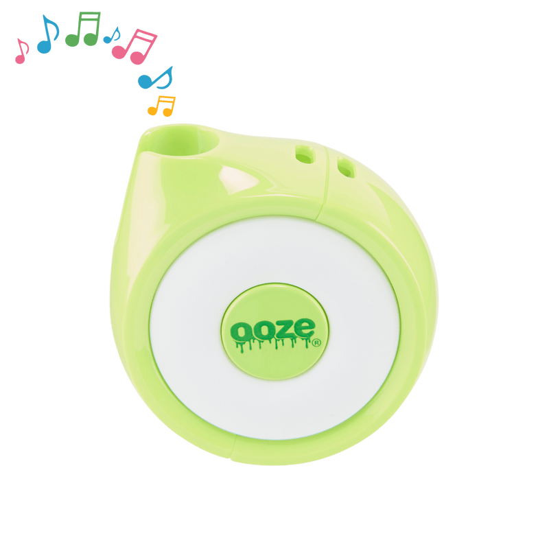 The slime green Ooze Movez speaker vape has colorful music notes playing