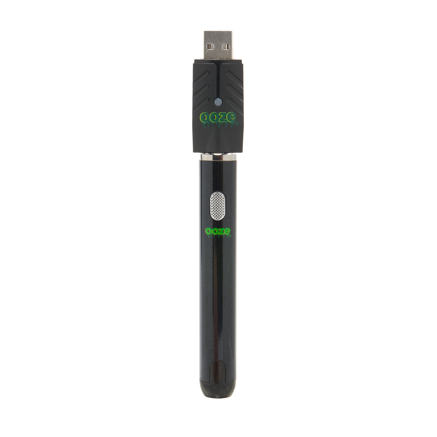 front view of black smart vape battery with USB Charger