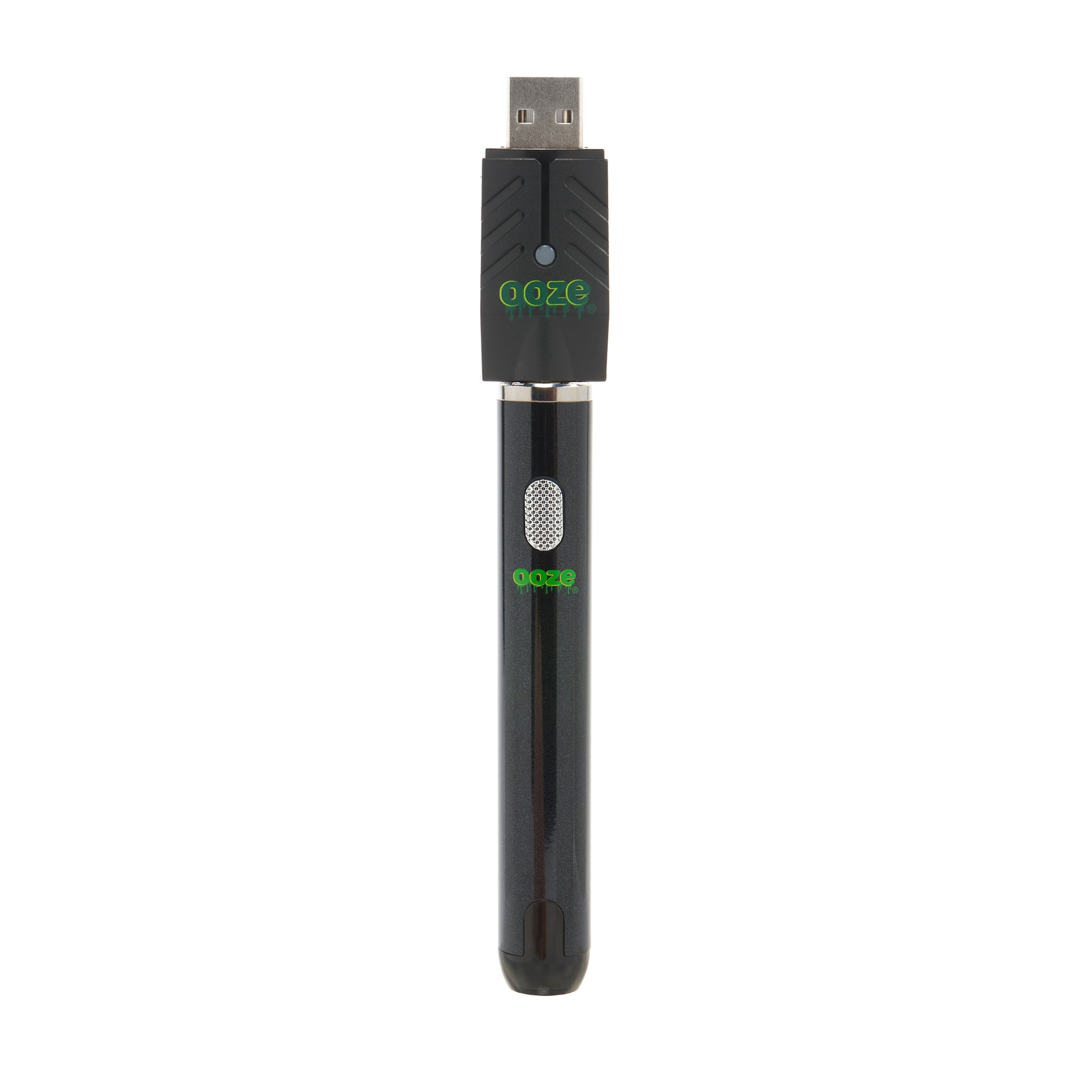 The black Ooze Smart Battery is upright with the charger attached