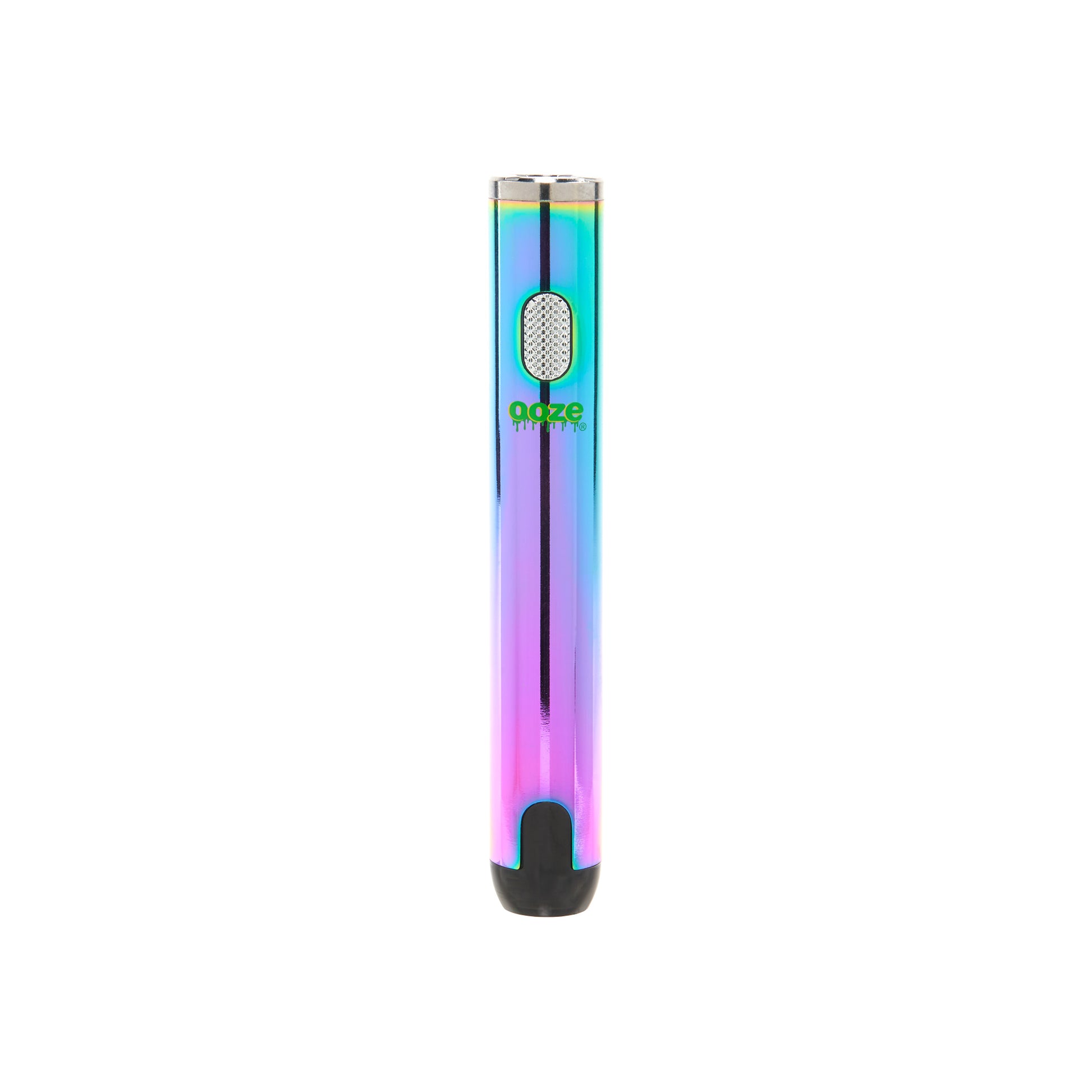 The rainbow Ooze Smart Battery is upright and turned off without the charger