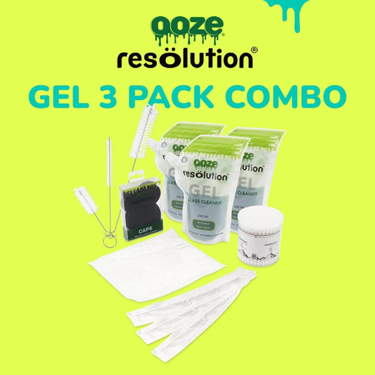 Ooze Resolution Gel 3-Pack Combo: Glass Bong & Pipe Cleaning Kit w/ Brushes Bundle