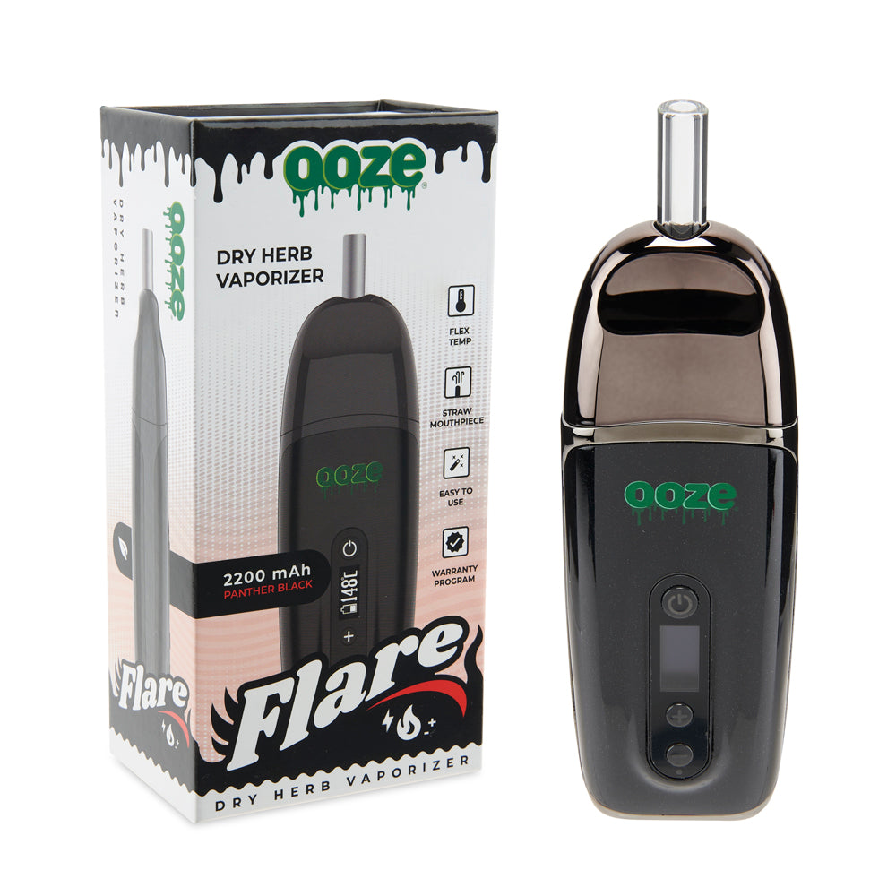 Angled product box with Black Flare flower vape on the outside
