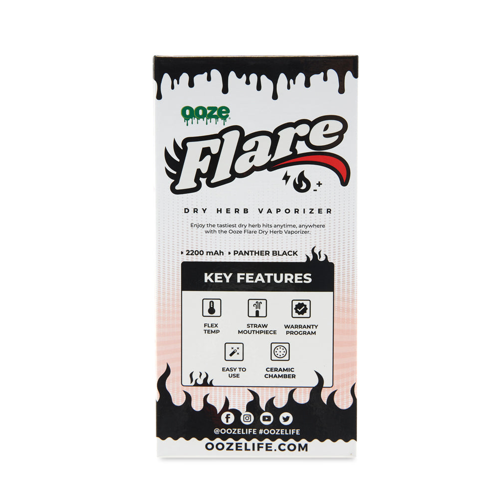 Back view of Black Flare flower vape product box
