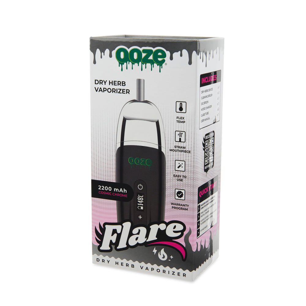 Angled left view of Chrome Flare flower vape product box