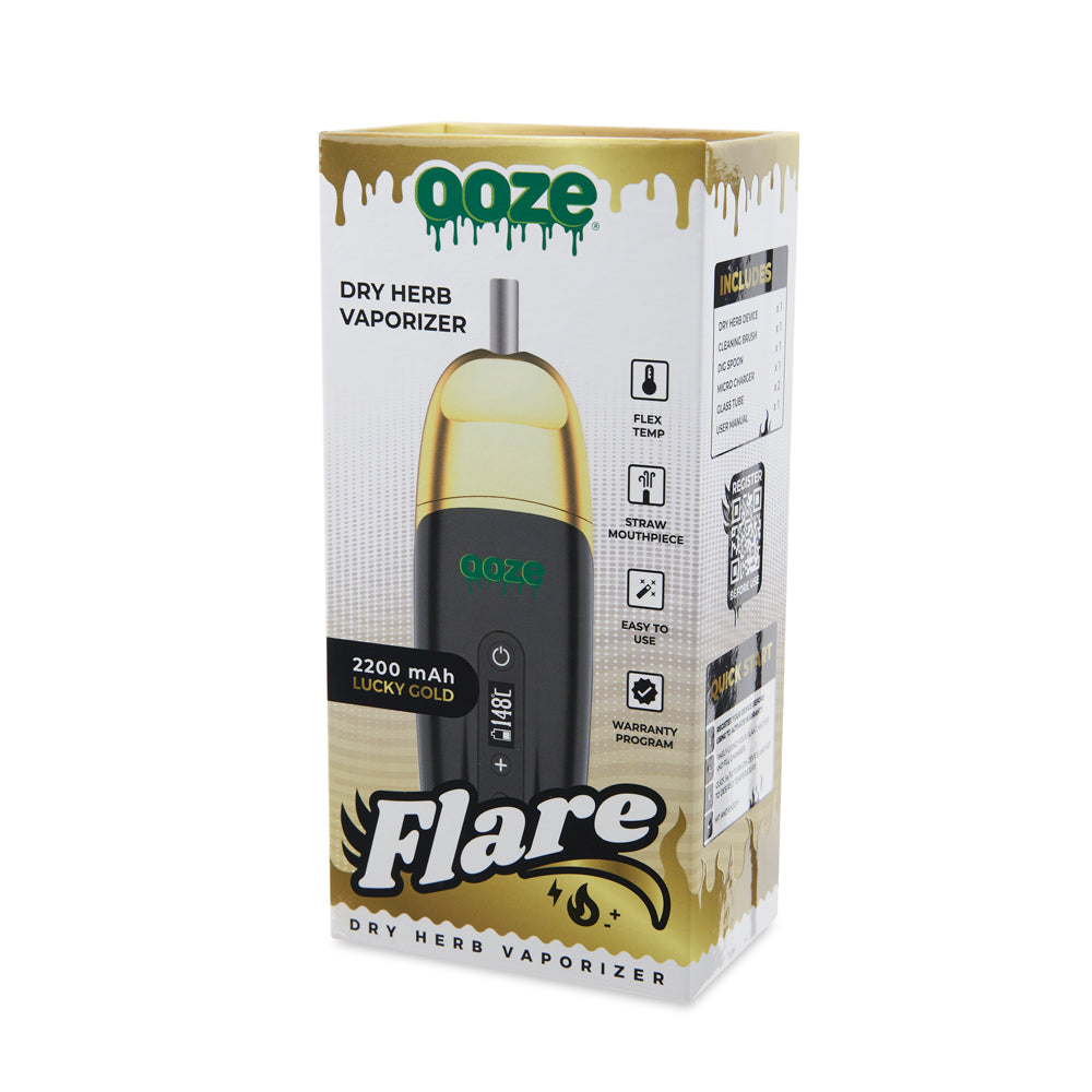 Angled left view of Gold Flare flower vape product box