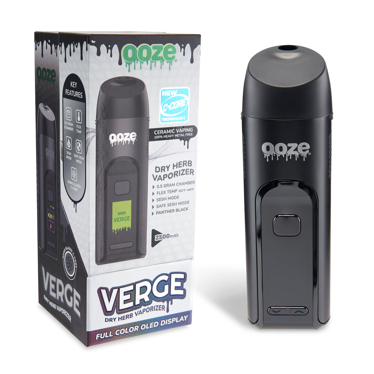 Product box with Black Verge cannabis vape outside of box