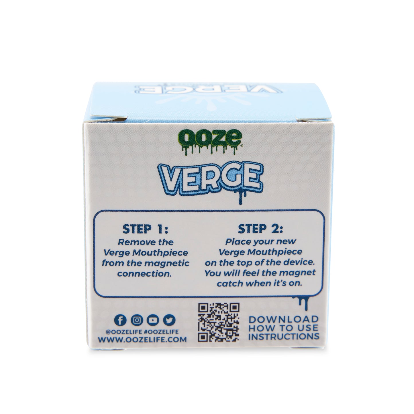 The back of the packaging for the replacement Ooze Verge magnetic mouthpiece.