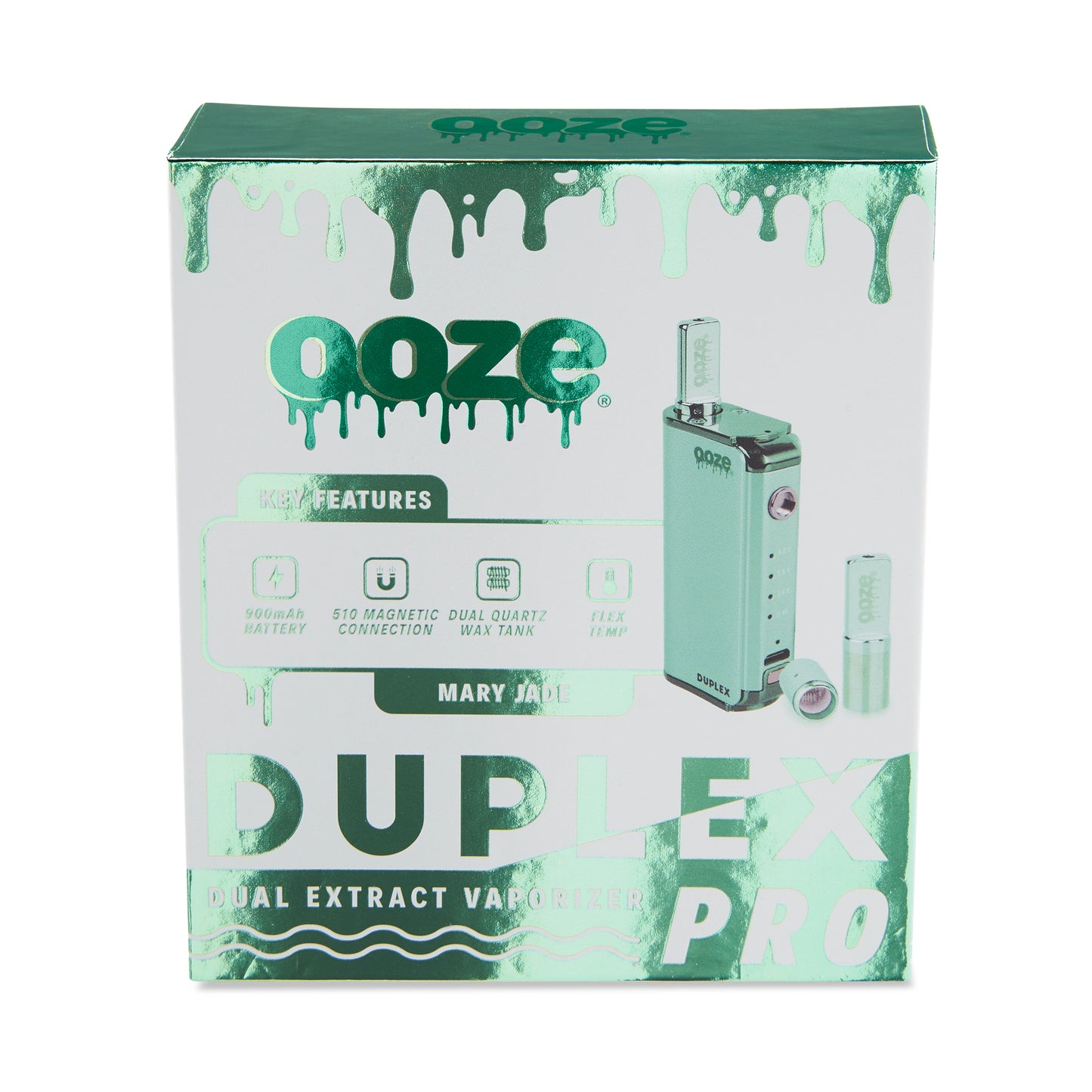 The front of the packaging for The Mary Jade Ooze Duplex Pro Vaporizer