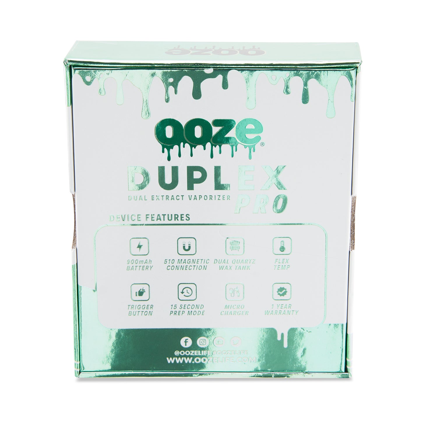 The back of the packaging for The Mary Jade Ooze Duplex Pro Vaporizer