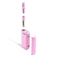 The Ice Pink Ooze Duplex Pro Vaporizer is shown disassembled. The adapter is attached to the wax atomizer tank and floating above the chamber. The magnetic button plate is pulled out in front of the device.
