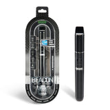 front view of product box and black Beacon dab pen outside of packaging
