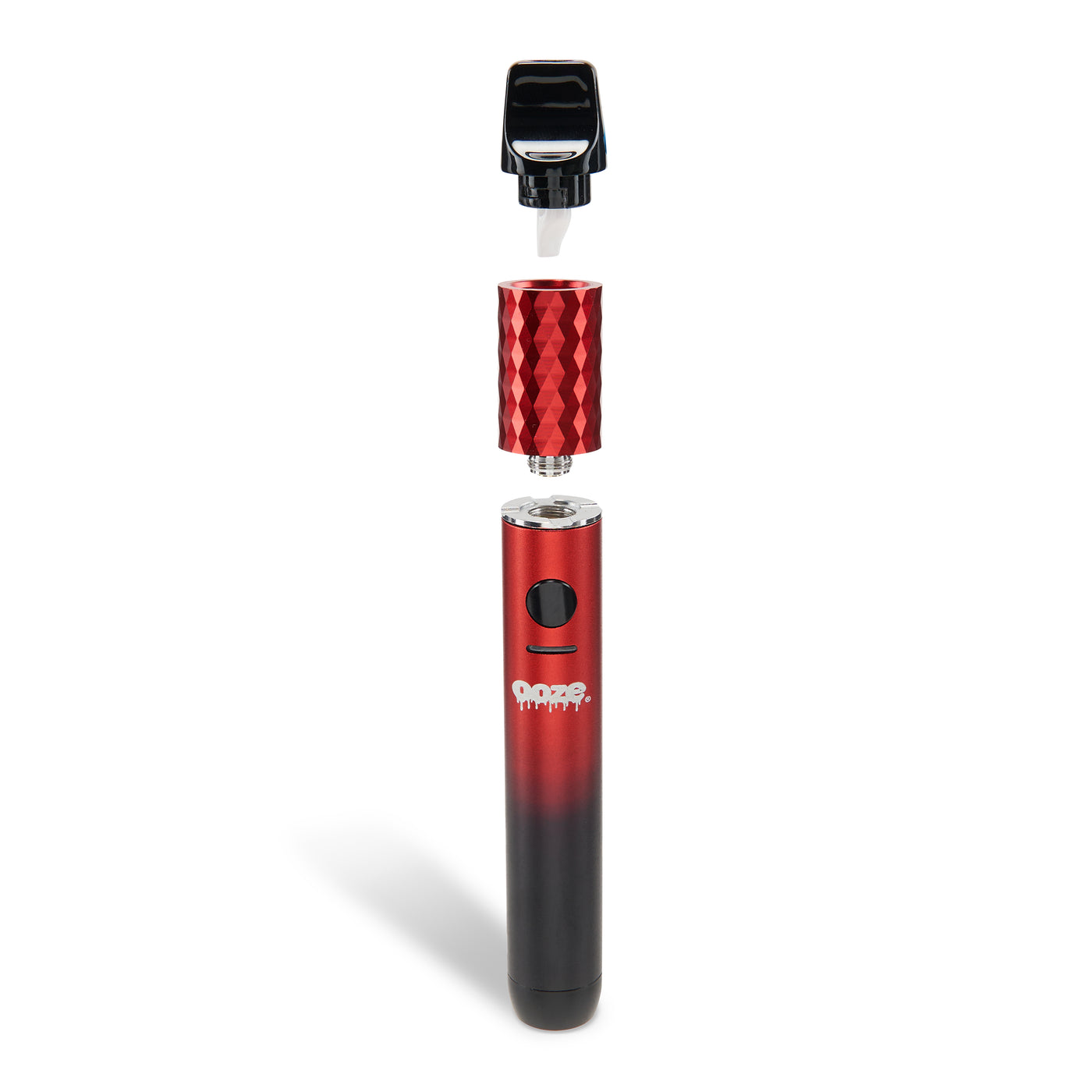 front view of red and black Beacon dab pen parts broken up