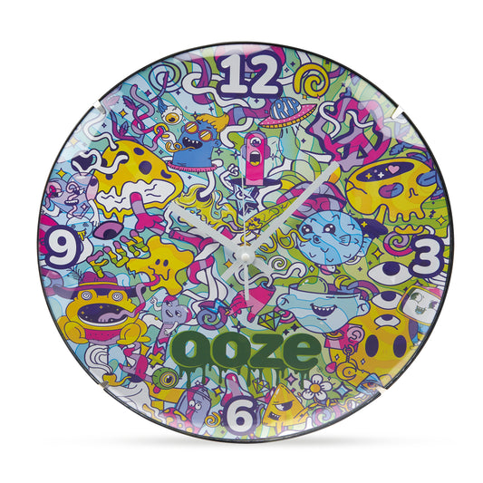 The Ooze Chroma Wall Clock is upright and facing straight-on. The white clock hands are set to 10:10