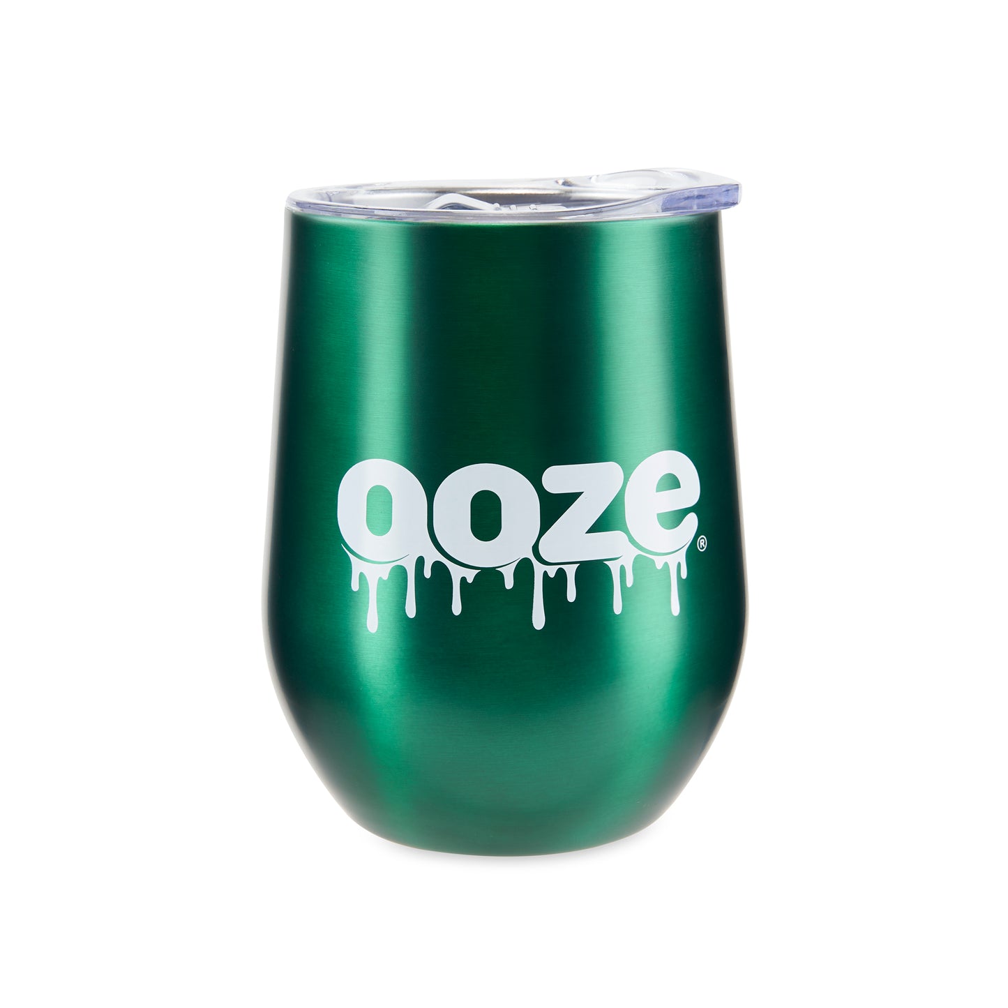 The green 12oz Ooze Tumbler viewed straight-on.