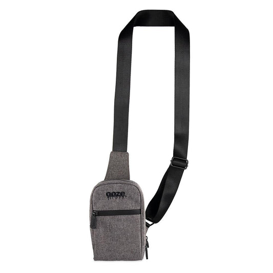 The smoke grey Ooze crossbody has the strap fully extended