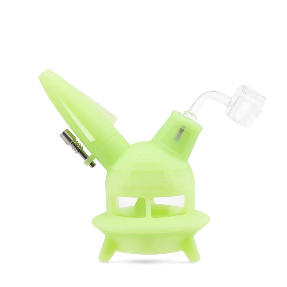 The green glow Ooze UFO is shown as a dab rig the with the banger inserted