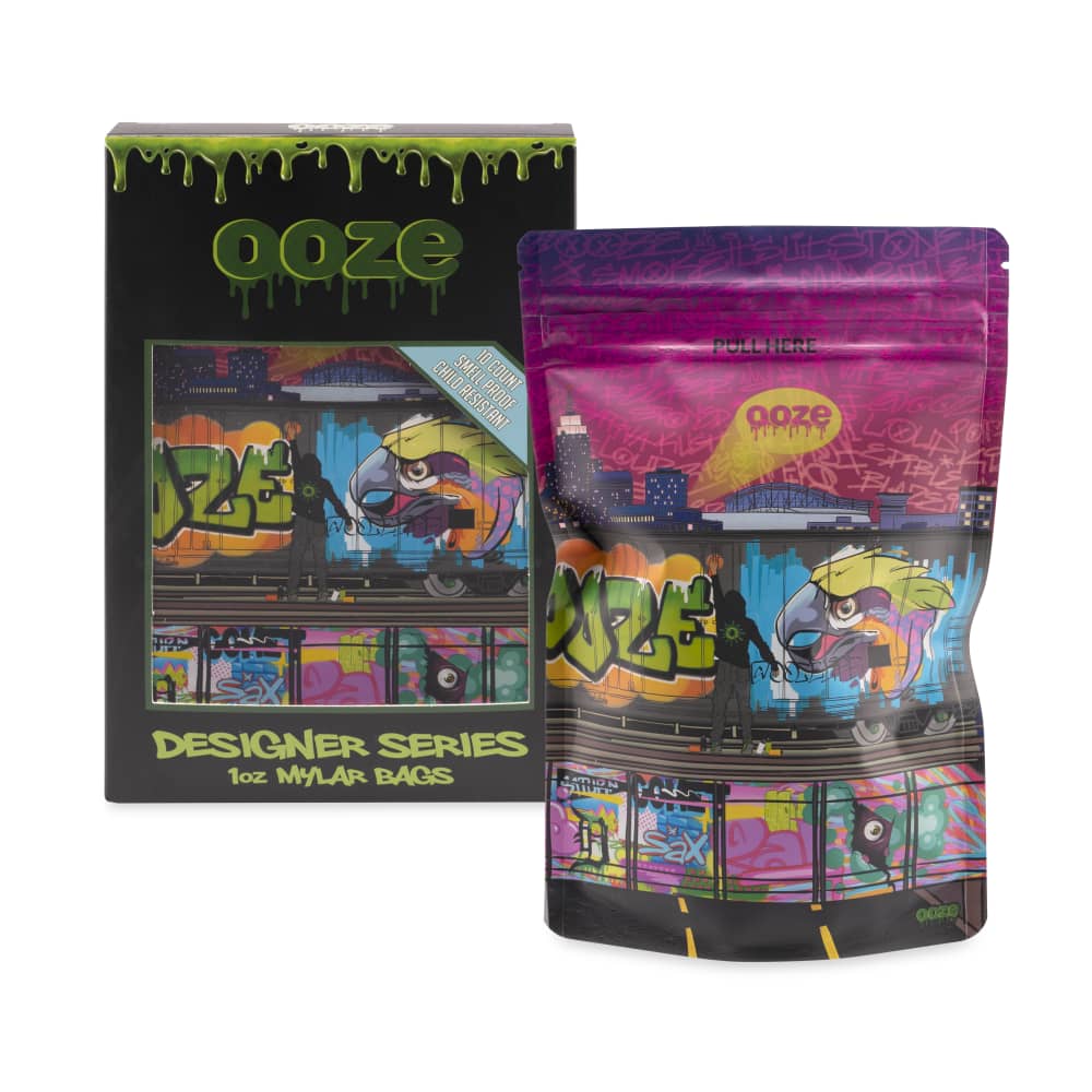 Ooze Designer Series 1 Ounce Mylar Bag 10-Count Box - Tag