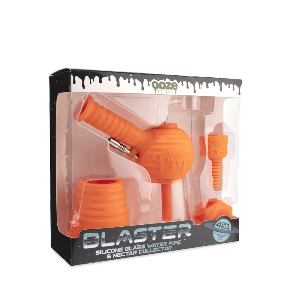Ooze Blaster Silicone Glass 4-In-1 Hybrid Water Pipe And Nectar Collector - Orange Burst