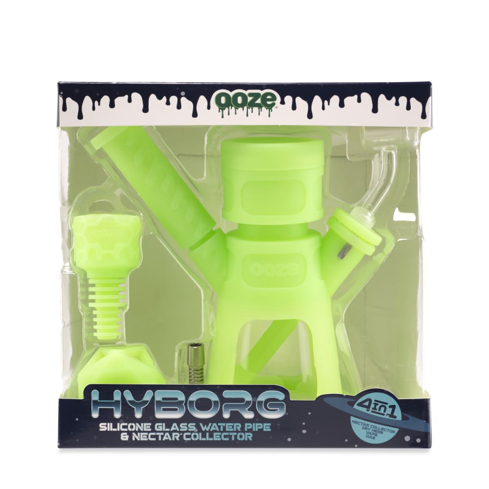Ooze Hyborg Silicone Glass 4-In-1 Hybrid Water Pipe And Nectar Collector - Green Glow