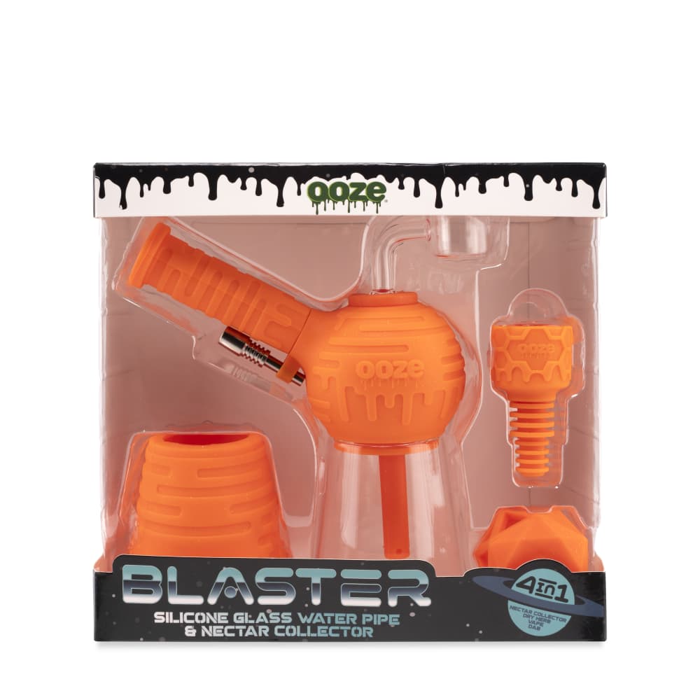 Ooze Blaster Silicone Glass 4-In-1 Hybrid Water Pipe And Nectar Collector - Orange Burst