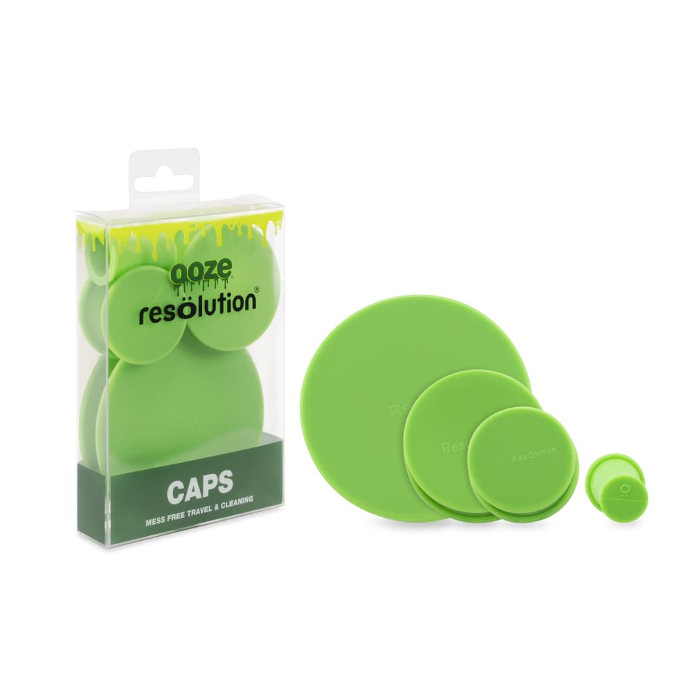 Ooze Resolution Silicone Res Cap 4-Pack For Travel And Cleaning - Green