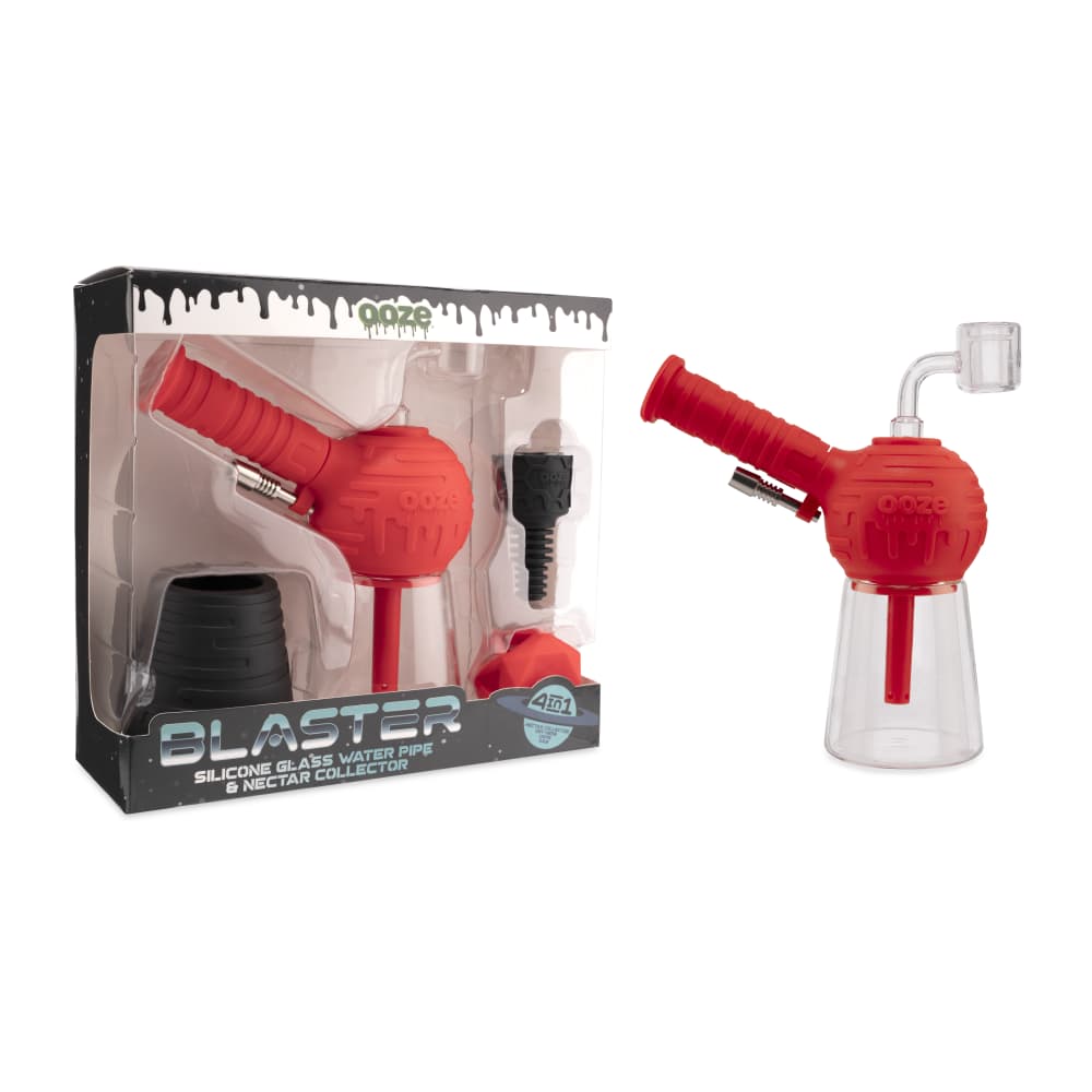 Ooze Blaster Silicone Glass 4-In-1 Hybrid Water Pipe And Nectar Collector - Scarlet Black