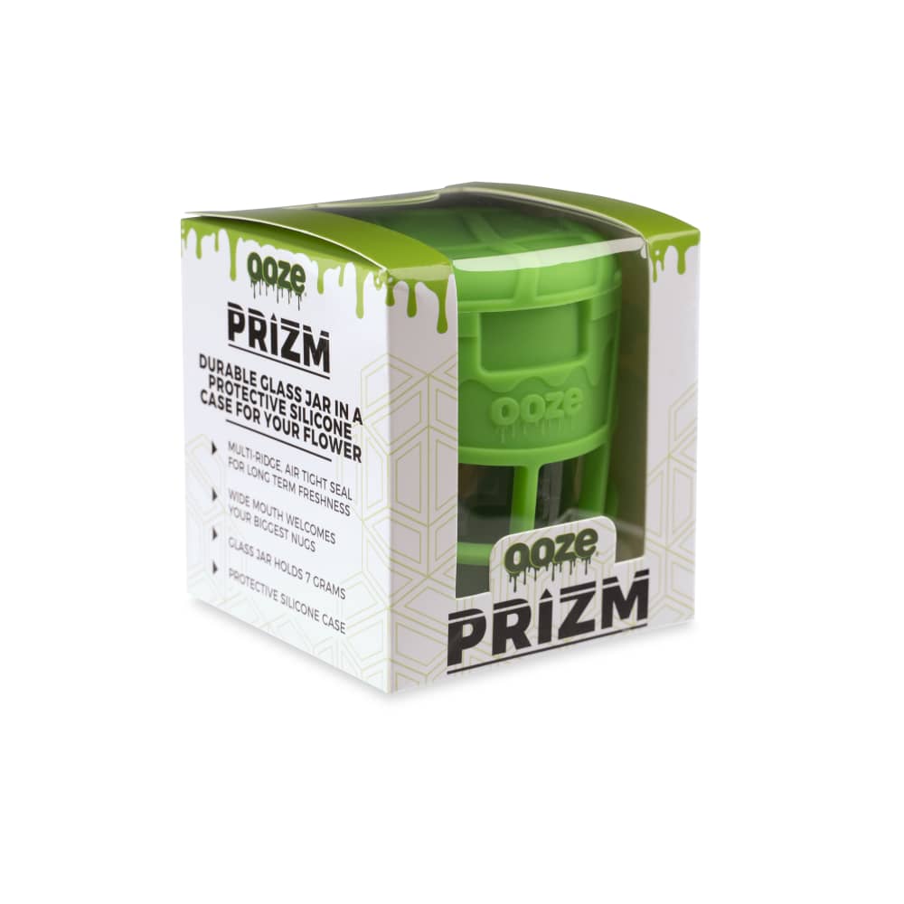 Ooze Prizm Green Silicone-Wrapped Glass Stash Jar