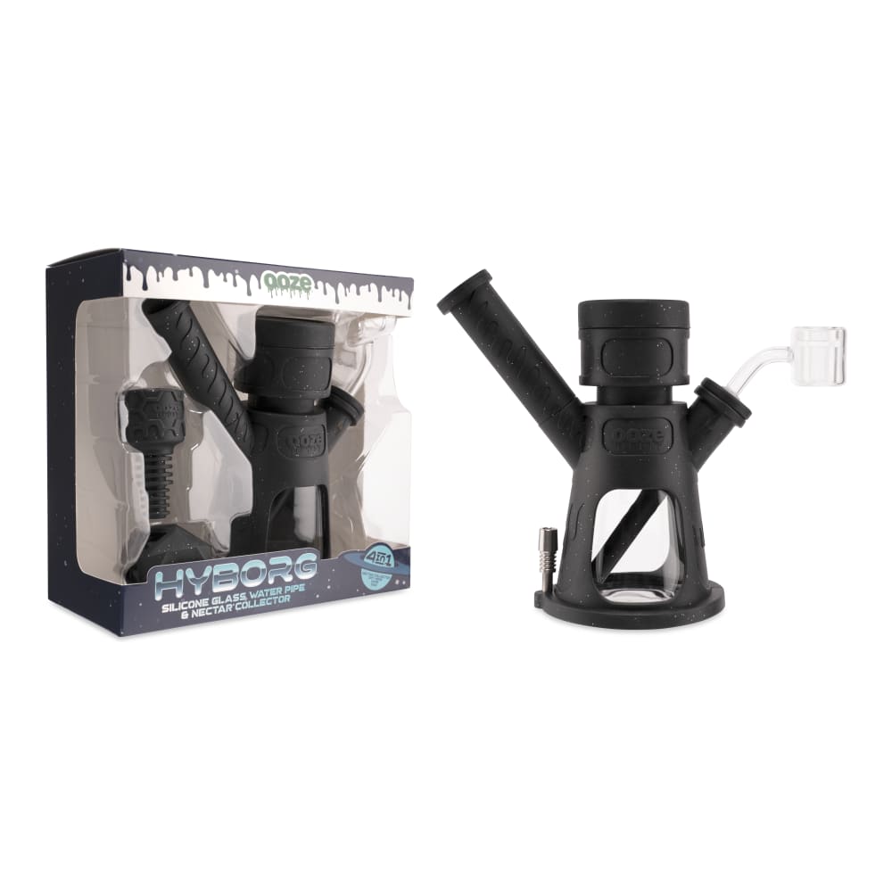 Ooze Hyborg Silicone Glass 4-In-1 Hybrid Water Pipe And Nectar Collector - Shimmer Black