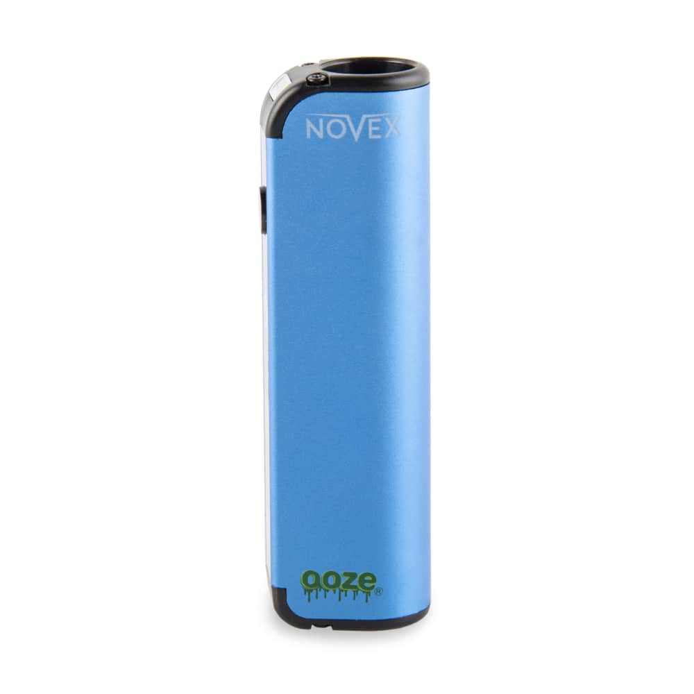An ocean blue Ooze Novex stands upright and empty