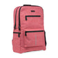 The coral red Ooze backpack is all zipped up and shown on an angle