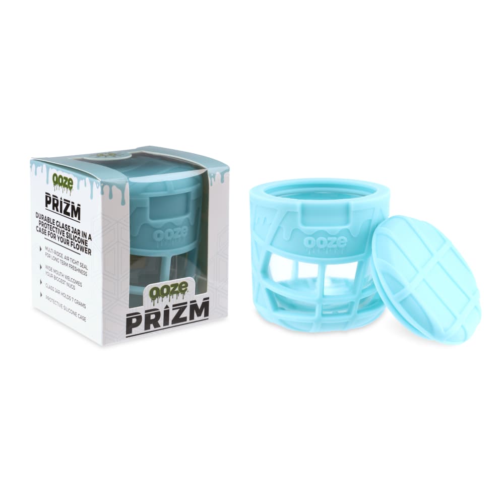 Ooze Prizm Aqua Teal Silicone-Wrapped Glass Stash Jar