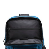 The top of the surf blue Ooze backpack is unzipped to show the black lining