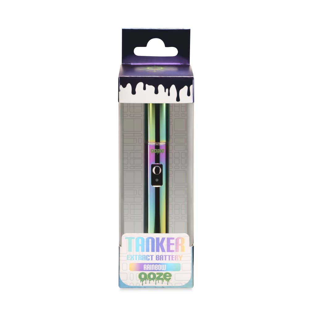 The rainbow Ooze Tanker vape pen is shown in the original box.