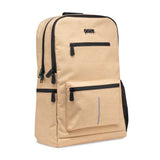 The desert sand Ooze backpack is zipped up on an angle