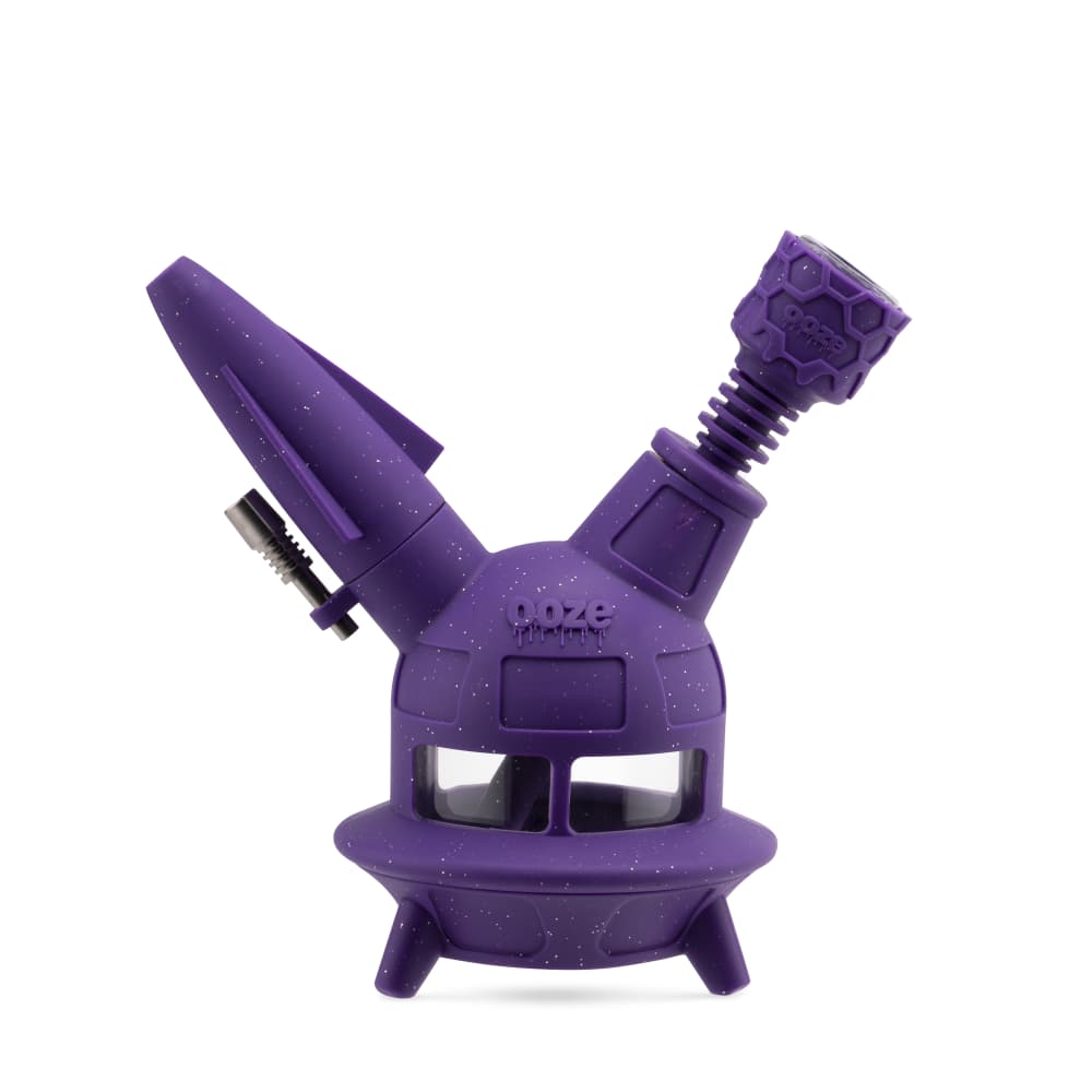 The shimmer purple Ooze UFO is shown as a bong with the armor bowl inserted