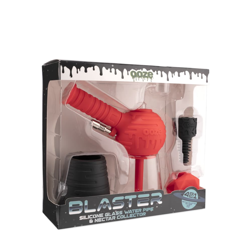 Ooze Blaster Silicone Glass 4-In-1 Hybrid Water Pipe And Nectar Collector - Scarlet Black