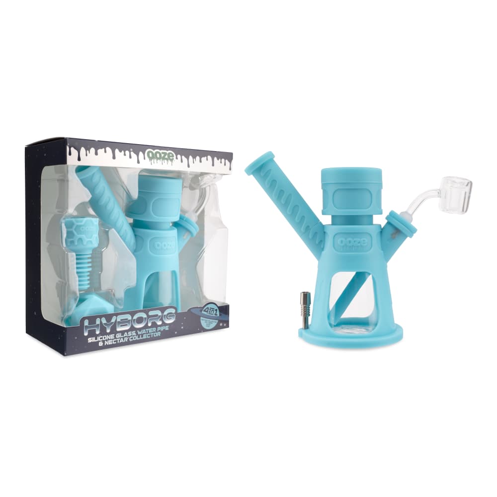 Ooze Hyborg Silicone Glass 4-In-1 Hybrid Water Pipe And Nectar Collector - Aqua Teal