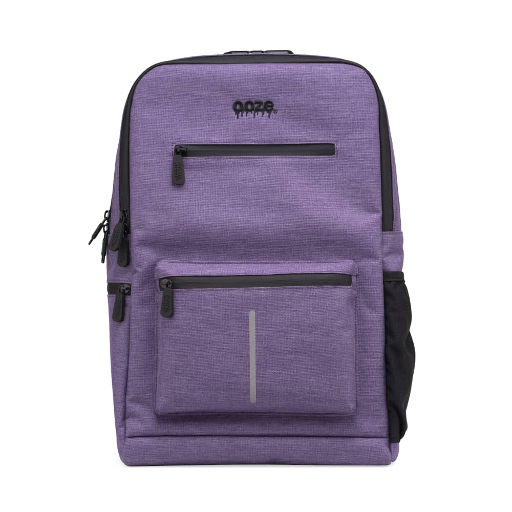 The purple haze Ooze backpack is zipped up