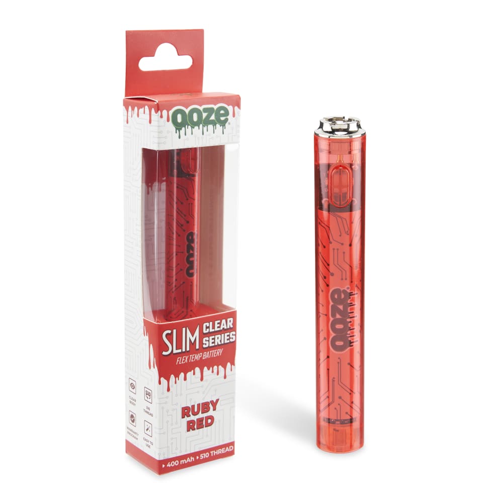 Slim Clear Series Transparent 510 Vape Battery – Ruby Red