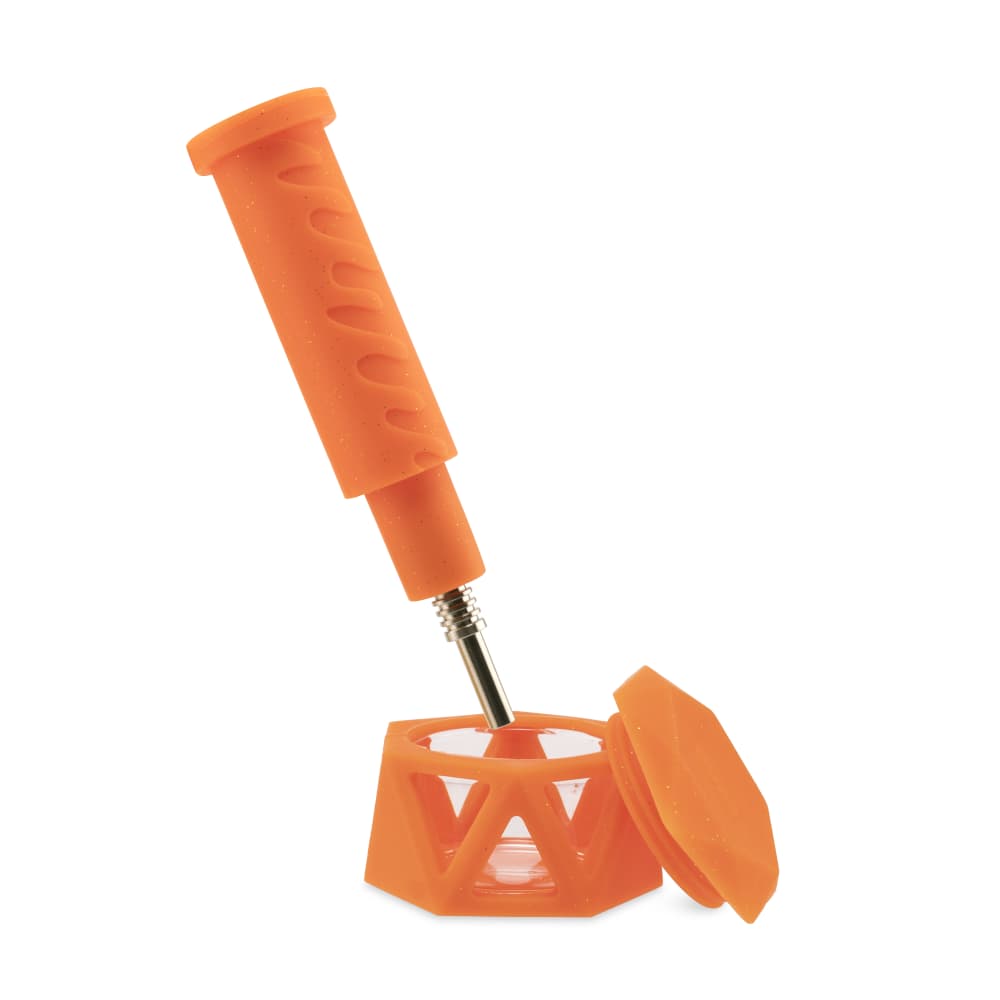 Ooze Hyborg Silicone Glass 4-In-1 Hybrid Water Pipe And Nectar Collector - Orange Burst