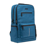 The surf blue Ooze backpack is zipped up on an angle