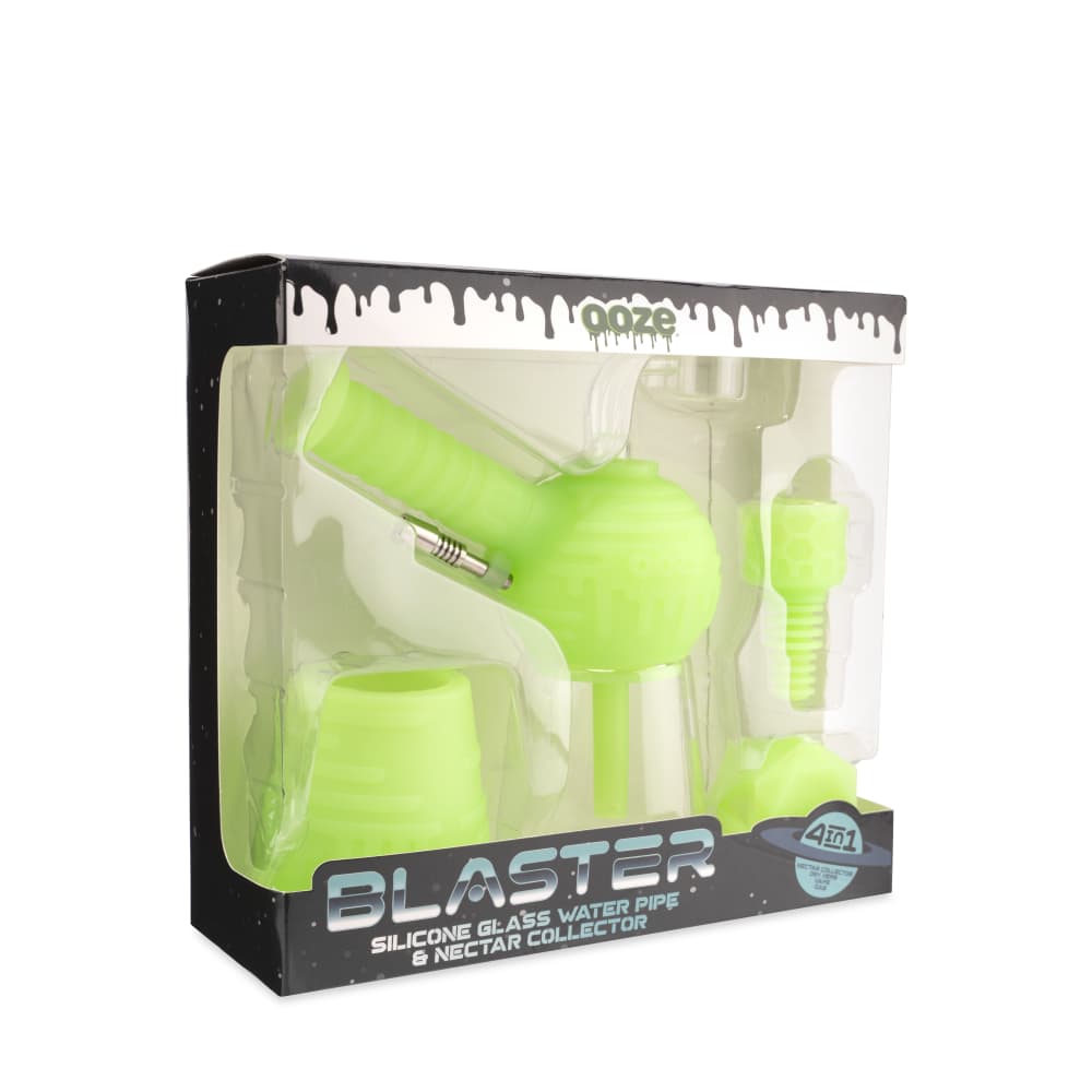 Ooze Blaster Silicone Glass 4-In-1 Hybrid Water Pipe And Nectar Collector - Green Glow