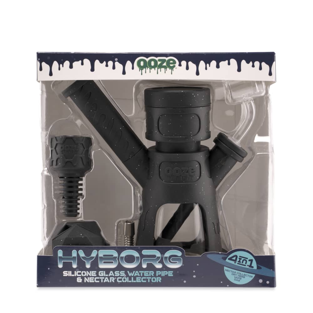 Ooze Hyborg Silicone Glass 4-In-1 Hybrid Water Pipe And Nectar Collector - Shimmer Black